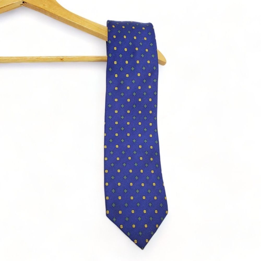 Trevisan Venezia 100% Silk Tie Blue Yellow Green Floral Polka Dot Made In Italy